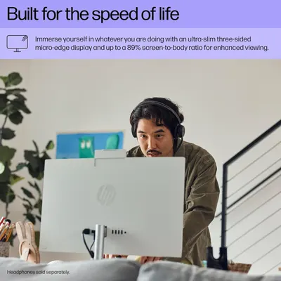 Highlights the immersive display design with minimal bezels and high screen-to-body ratio to communicate enhanced viewing experience and modern aesthetics.