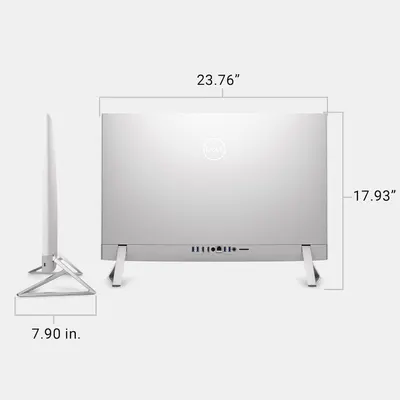 Communicates the exact physical dimensions of the Dell all-in-one computer to help shoppers understand its size and determine if it fits their space requirements.