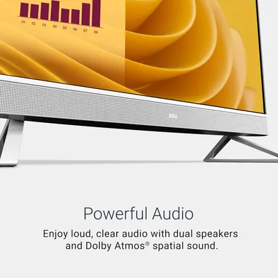Highlights the product's superior audio capabilities with dual speakers and Dolby Atmos technology to reassure shoppers of an immersive, high-quality sound experience.