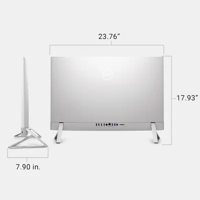 Communicates the exact physical dimensions of the Dell all-in-one computer to help shoppers understand its size and determine if it fits their space requirements.