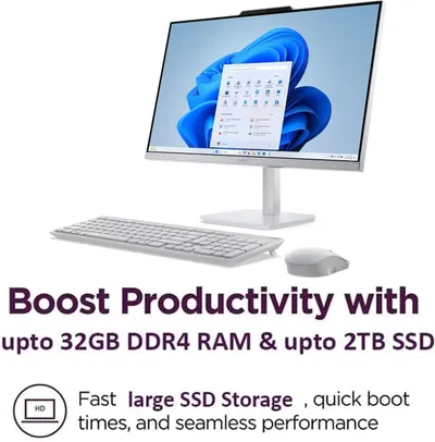 Communicates the computer's productivity capabilities through multiple technical specifications (32GB RAM, 2TB SSD) and performance benefits (fast storage, quick boot, seamless performance) to…