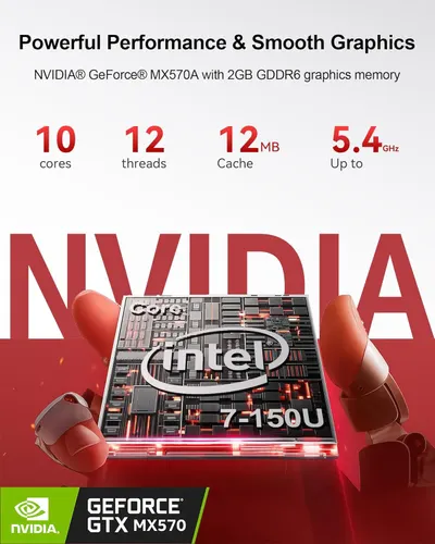 Communicates the powerful technical specifications of the processor and graphics card to demonstrate high performance capabilities for gaming and graphics-intensive tasks. Highlights multiple…