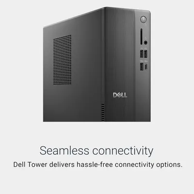 Highlights the Dell Tower's hassle-free connectivity options with multiple USB and other ports, reassuring shoppers that the product offers easy and versatile device connections.