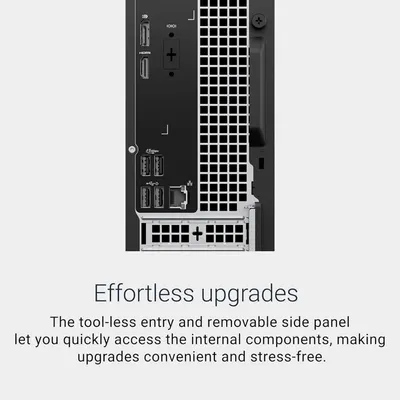 Communicates the ease of upgrading internal components through tool-less entry and a removable side panel, reassuring shoppers that maintenance and upgrades are convenient and stress-free.