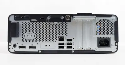 Shows the back panel of the device with all its physical ports, connectors, and components to help shoppers understand the connectivity options and physical layout of the product.