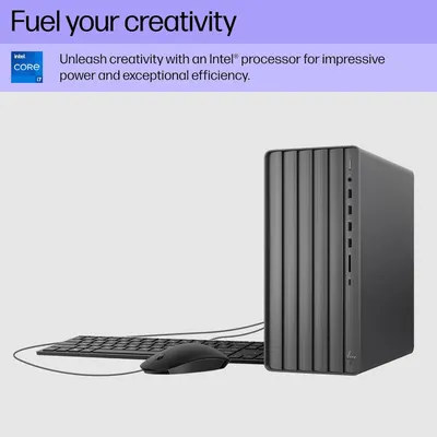 Highlights the Intel Core i7 processor's power and efficiency to position the desktop computer as ideal for creative work and demanding tasks.