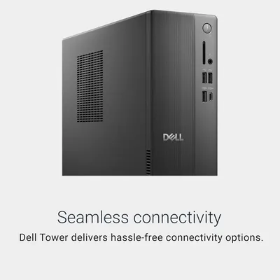 Highlights the Dell Tower's hassle-free connectivity options with multiple USB and other ports, reassuring shoppers that the product offers easy and versatile device connections.