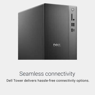 Highlights the product's comprehensive connectivity ports and ease of connection to reassure shoppers that the Dell Tower provides convenient, hassle-free access to multiple devices and peripherals.