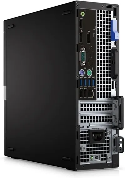 Displays the back panel of the computer tower to show shoppers the available ports, connectivity options, and physical layout of the I/O interfaces.