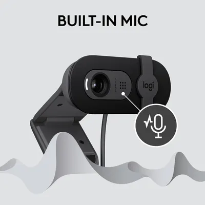 Highlights the built-in microphone feature of the webcam to communicate audio capability and convenience for video calls or streaming. Communicates the convenience and functionality of having an…