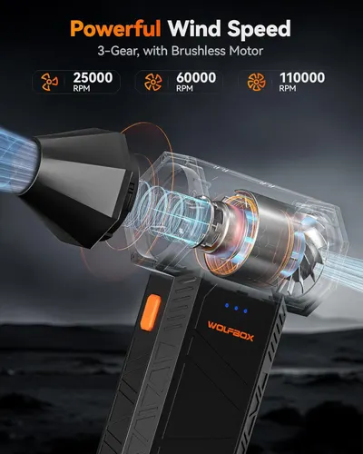 This image uses a transparent cutaway view to showcase the internal motor and mechanical components of the product, highlighting the advanced brushless motor technology and 3-gear system that…