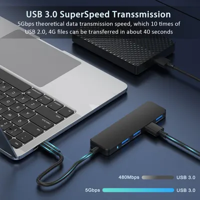 Highlights the product's high-speed data transmission capability (5Gbps USB 3.0) to reassure shoppers of fast file transfer performance, emphasizing it is 10 times faster than USB 2.0. Communicates…