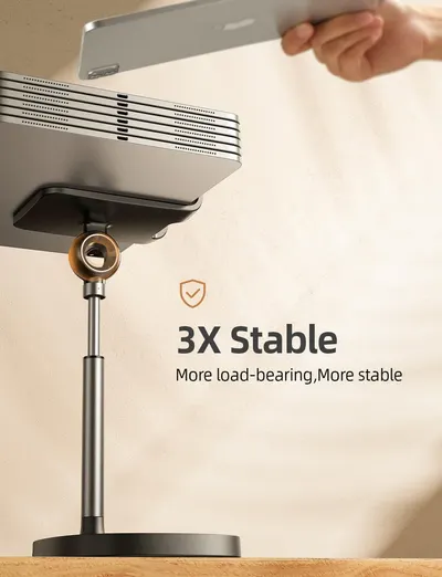Communicates a quantifiable performance claim that the stand provides 3 times more stability and load-bearing capacity, reassuring shoppers about the product's strength and reliability. Highlights…