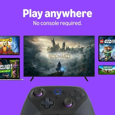 Communicates that the gaming service allows users to play games anywhere without needing a dedicated console, emphasizing convenience and accessibility across multiple devices.