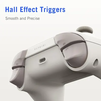 Highlights the Hall Effect trigger technology to communicate precision and smooth control, reassuring gamers of enhanced performance and responsiveness.