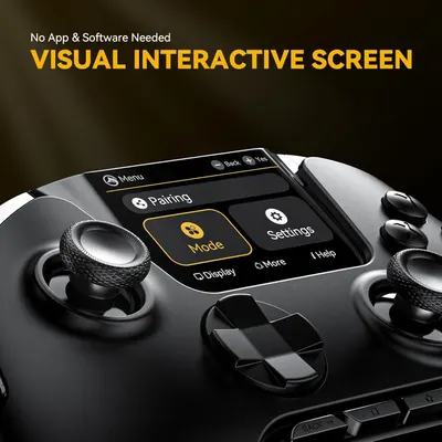 Highlights the product's built-in visual interactive screen that requires no additional apps or software, emphasizing ease of use and convenience for shoppers.