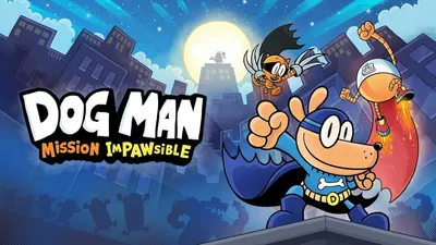 This image serves as the main product branding and title card, establishing the product identity and creating brand recognition for the Dog Man: Mission Impawsible product.