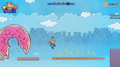 This image showcases the game's interface and gameplay elements, including the character, collectible items (bones), health indicators, and level progression system to demonstrate the product's…