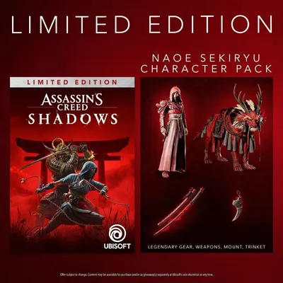 Shows all the in-game items and content included in the Limited Edition Naoe Sekiryu Character Pack to communicate the value and exclusivity of the bundle.
