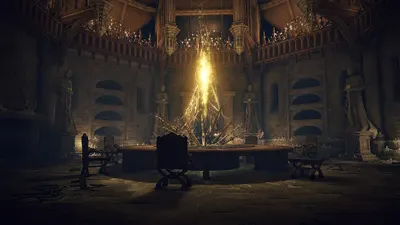 Showcases the product (video game) in its natural context, displaying the immersive gothic cathedral environment and atmospheric lighting to communicate the game's visual quality and mood without…