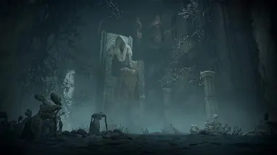 This image showcases the product (video game) in its atmospheric, dark fantasy setting to immerse potential buyers in the game's eerie, gothic world and visual style.