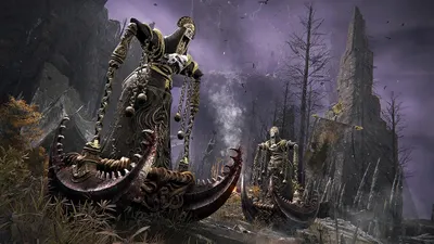 Showcases the product (video game) in its natural context, displaying the immersive dark fantasy environment and artistic design to attract players interested in atmospheric gameplay experiences.