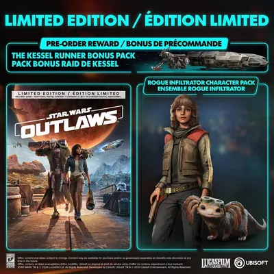 Communicates what the customer receives with the Limited Edition purchase, including the Kessel Runner Bonus Pack and Rogue Infiltrator Character Pack, to incentivize pre-orders and showcase the…