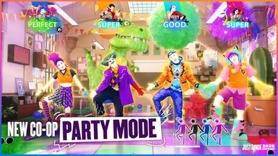 Highlights the new multiplayer co-op party mode feature to communicate social gameplay and fun group entertainment.