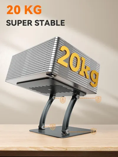 Communicates the stand's impressive 20 kg load-bearing capacity to reassure shoppers that it can safely support heavy laptops or devices. Highlights the physical locking points and structural…
