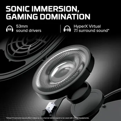 Highlights the internal audio components and technology to communicate superior sound quality and immersive gaming audio performance. Showcases two distinct audio features that deliver immersive…