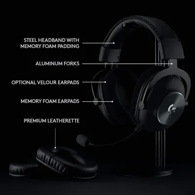This image breaks down the physical components and materials of the gaming headset to help shoppers understand the build quality and comfort features of the product.