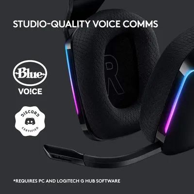 Highlights the headset's premium voice communication quality powered by Blue VO!CE technology and Discord certification to reassure gamers of clear, professional-grade audio performance.