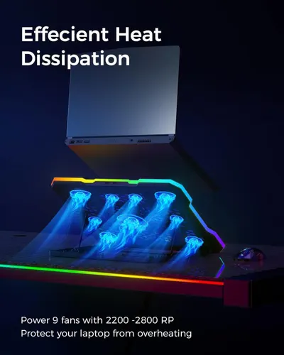 Communicates the cooling power and performance specifications of the laptop cooling pad to reassure shoppers that it can effectively prevent overheating. Highlights the primary benefit of efficient…