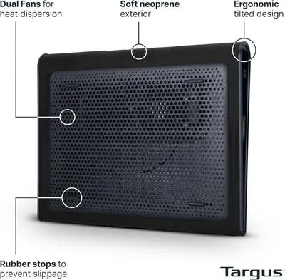 This image breaks down the physical components and structural features of the laptop cooling pad to help shoppers understand what the product is made of and how it's constructed.