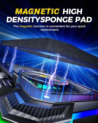 Highlights the magnetic function of the high-density sponge pad, emphasizing the convenience of quick and easy replacement for the shopper.