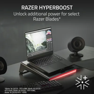 Communicates that Razer Hyperboost unlocks additional power for select Razer Blade laptops, reassuring shoppers about enhanced performance capabilities.