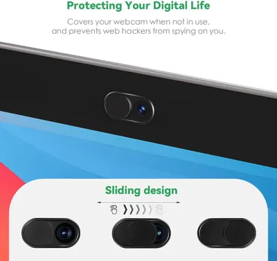 Demonstrates how the sliding webcam cover works to protect user privacy by showing the open and closed positions. Communicates the core benefit of protecting digital privacy by preventing…