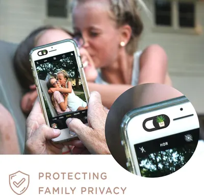 Communicates that the product protects family privacy by covering the phone camera when not in use, providing security and peace of mind.