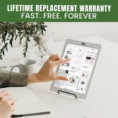 Communicates the product's lifetime warranty benefit to reassure shoppers of long-term value and risk-free purchase with fast, free, forever replacement coverage.