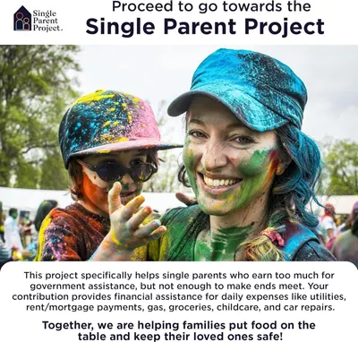Communicates the brand's charitable mission and social impact by explaining how proceeds support single parents in need, building emotional connection and trust with shoppers.