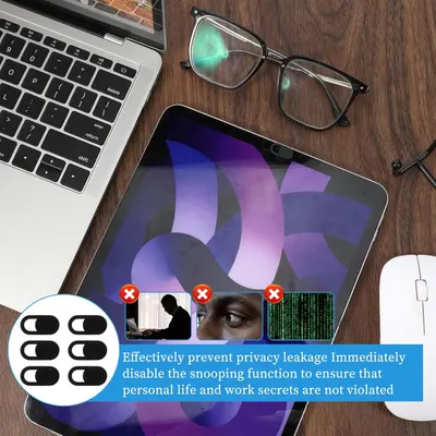 Communicates that the product (webcam covers) prevents privacy leakage by blocking snooping and protecting personal and work information from unauthorized access.