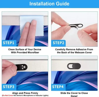Provides clear step-by-step instructions to guide shoppers through the installation process of a webcam cover, ensuring proper application and usage.