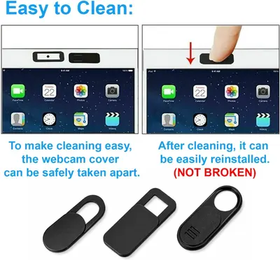 Demonstrates how the webcam cover can be safely removed for cleaning and easily reinstalled without breaking, reassuring shoppers about maintenance and durability. Highlights the product's…