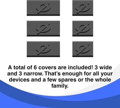 Communicates the quantity and variety of covers included in the package, reassuring shoppers they have enough for multiple devices and family members.
