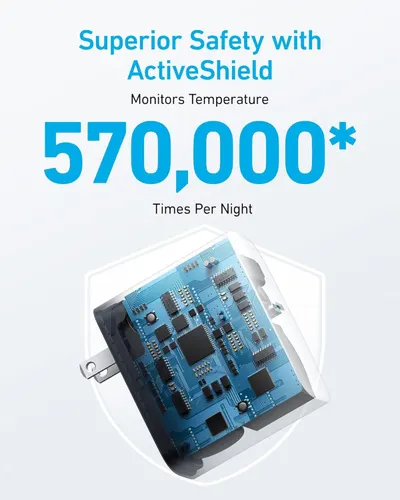 Communicates the product's ActiveShield safety feature by highlighting that it monitors temperature 570,000 times per night, reassuring parents of continuous safety monitoring. Emphasizes the safety…