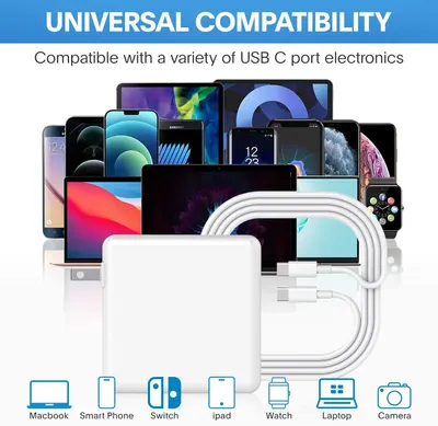 Demonstrates the wide range of devices the product is compatible with, including smartphones, tablets, laptops, smartwatches, and cameras, reassuring shoppers of its versatility across their…