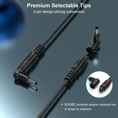 Highlights the physical design of the adapter's connector tips, emphasizing the 3-pin design and strong connection to reassure shoppers about compatibility and durability. Communicates the key…