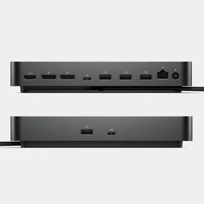 Shows all available ports and connections on the docking station, helping shoppers understand the full connectivity capabilities and what devices they can plug in.