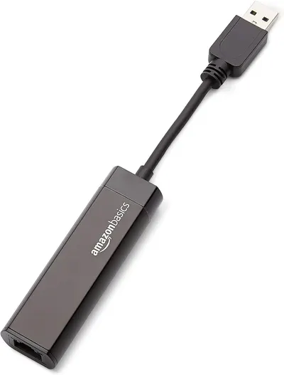 Provides a clean, catalog-style view of the AmazonBasics USB to Ethernet adapter, allowing shoppers to see the product clearly without distractions.