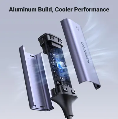 Showcases the internal construction and premium aluminum build quality of the device, highlighting the sophisticated cooling system and circuit board to communicate superior engineering and…